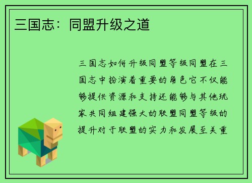 三国志：同盟升级之道